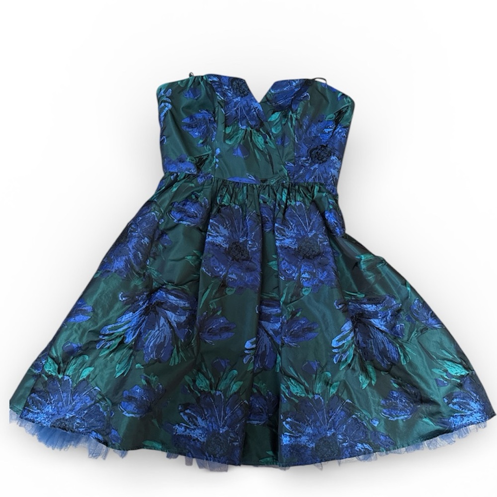 ABS Allen Schwartz Strapless Dress in Blue and Green Floral